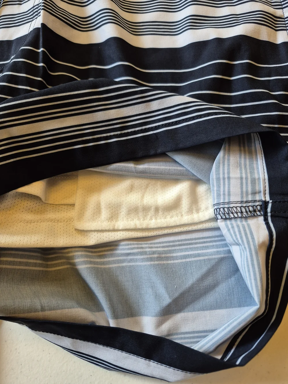 Surfside Supply Navy and White Striped Swim Trunks